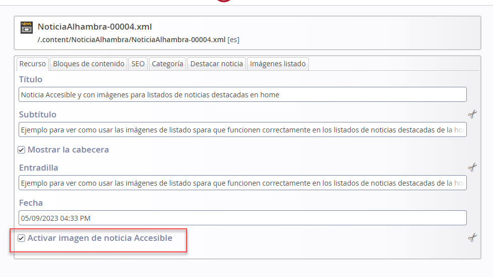 Cómo activar imagen de Noticia accesible