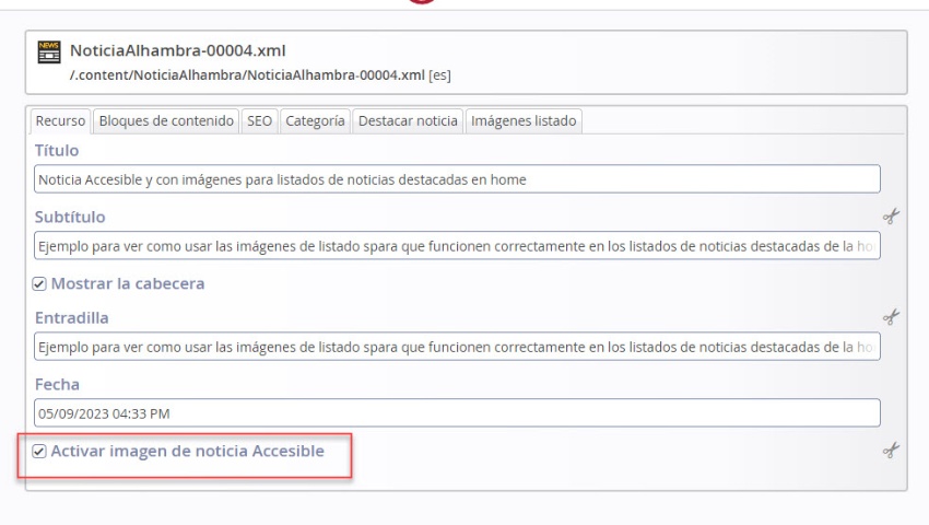 Cómo activar imagen de Noticia accesible Cómo activar imagen de Noticia accesible