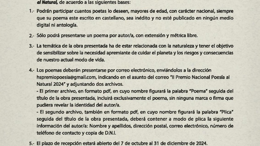 II PREMIO NACIONAL DE POESÍA AL NATURAL. HUÉTOR SANTILLAN