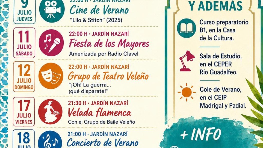 PROGRAMACIÓN CULTURAL DE JULIO EN VÉLEZ DE BENAUDALLA