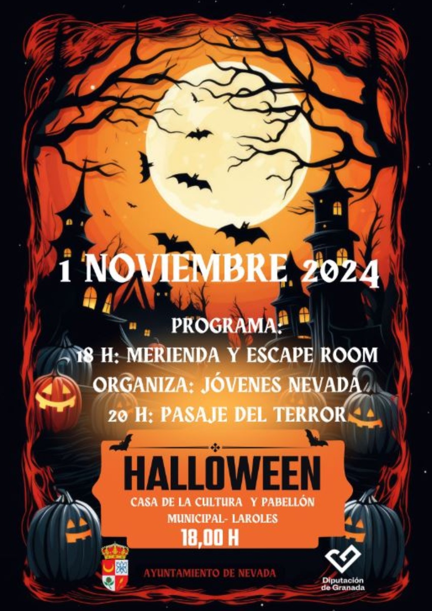 CARTEL HALLOWEEN 1 NOVIEMBRE CASA DE LA CULTURA Y PABELLON MUNICIPAL- LAROLES