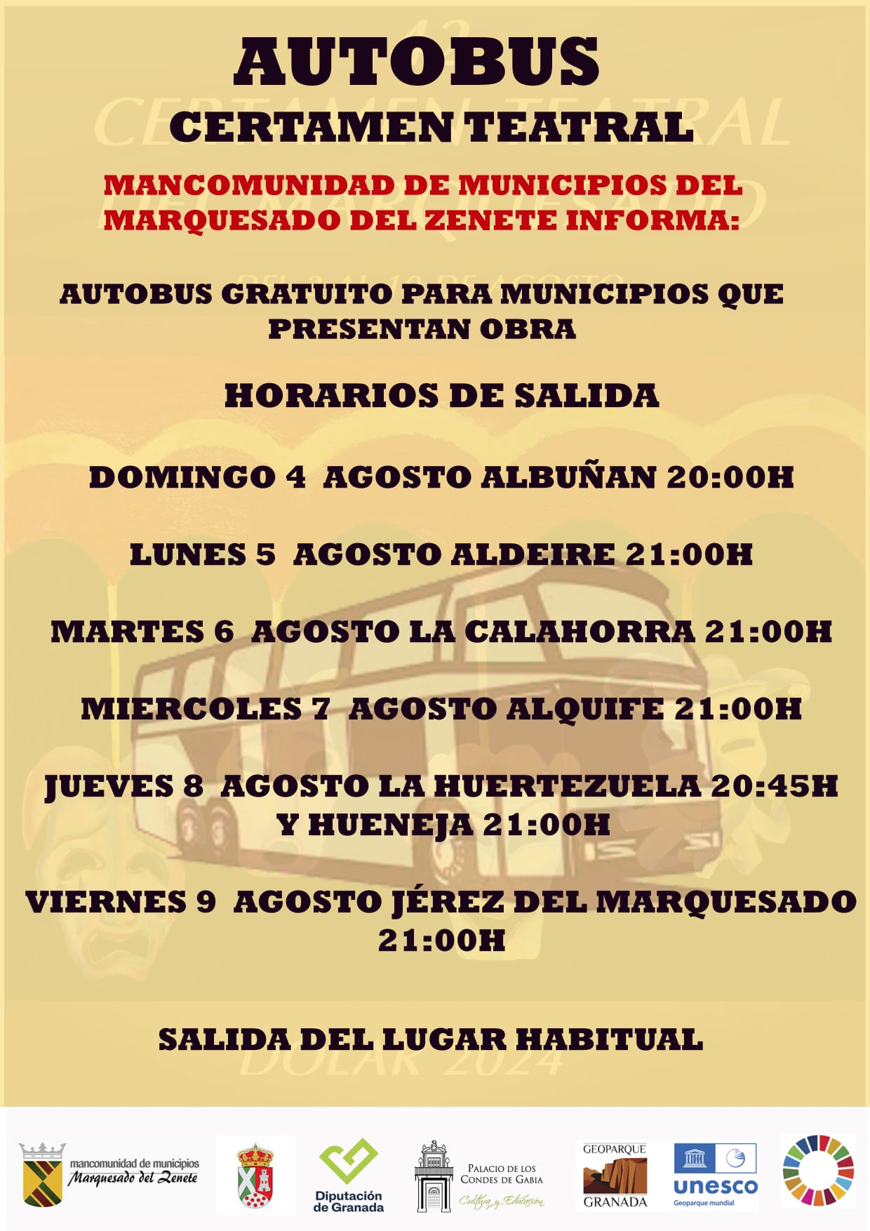 TRANSPORTE: Horario de autobuses desde los municipios participantes